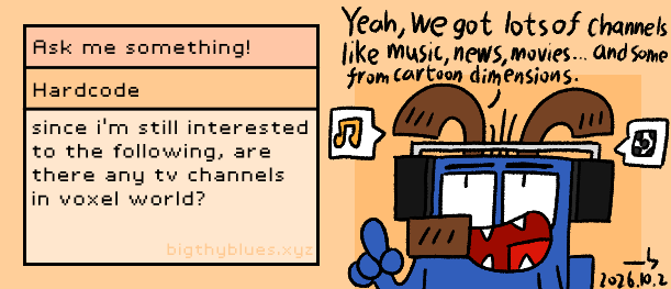 Illustration for: since i'm still interested to the following, are there any tv channels in voxel world?